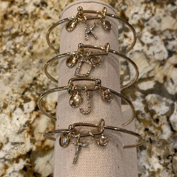 NWT LOFT Gold Tone Pave Rhinestone Initial Charm Bangle Bracelet - LETTER J - Picture 9 of 10